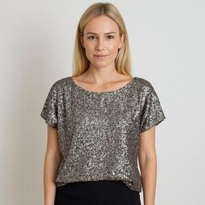 Kirra Sequin Top Sparkly Blouse Short Sleeve Party Holiday Women's Medium‎